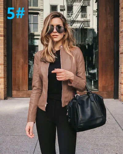 Abrigo de bicicleta para mujer, prendas de vestir de cuero PU