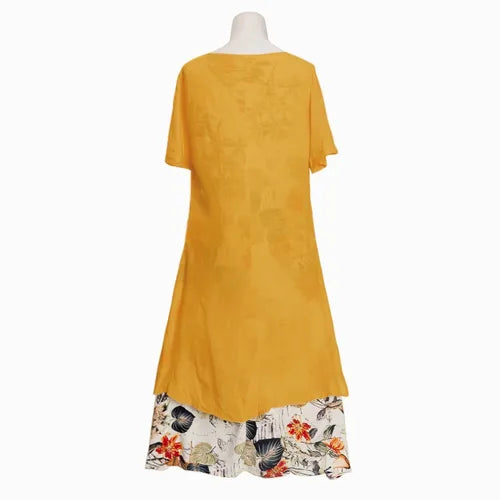 Vestido de mujer de manga corta con cuello en O