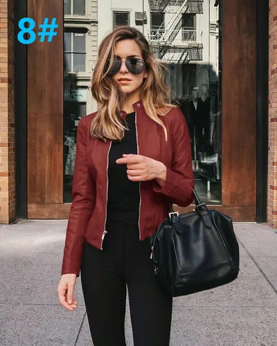 Abrigo de bicicleta para mujer, prendas de vestir de cuero PU