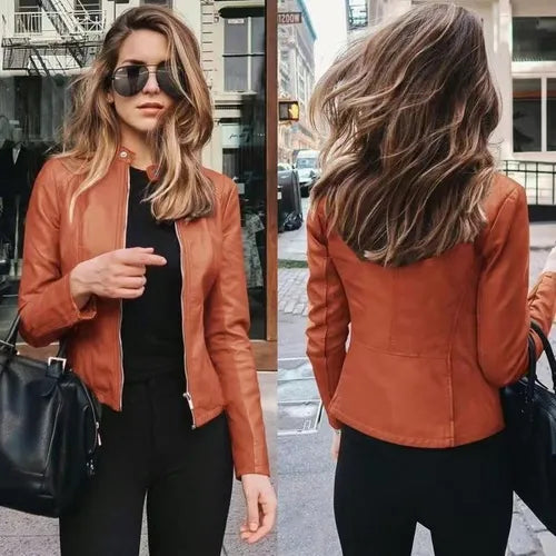Abrigo de bicicleta para mujer, prendas de vestir de cuero PU
