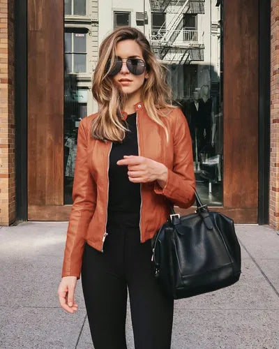 Abrigo de bicicleta para mujer, prendas de vestir de cuero PU
