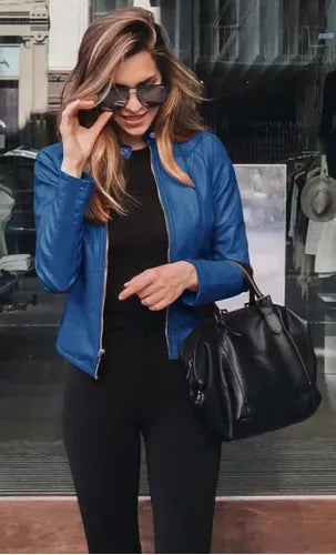 Abrigo de bicicleta para mujer, prendas de vestir de cuero PU