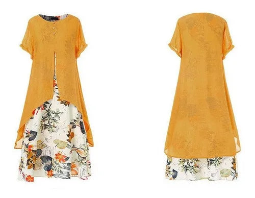Vestido de mujer de manga corta con cuello en O