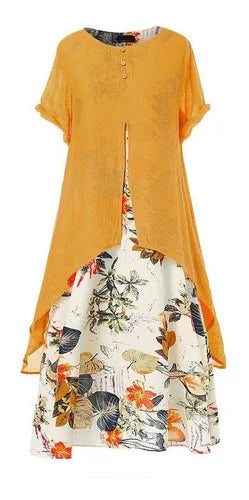Vestido de mujer de manga corta con cuello en O