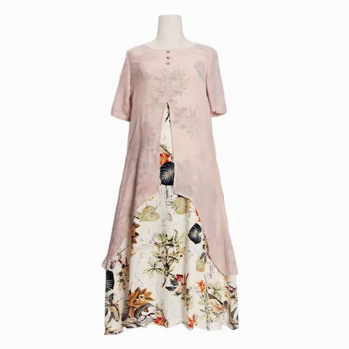 Vestido de mujer de manga corta con cuello en O